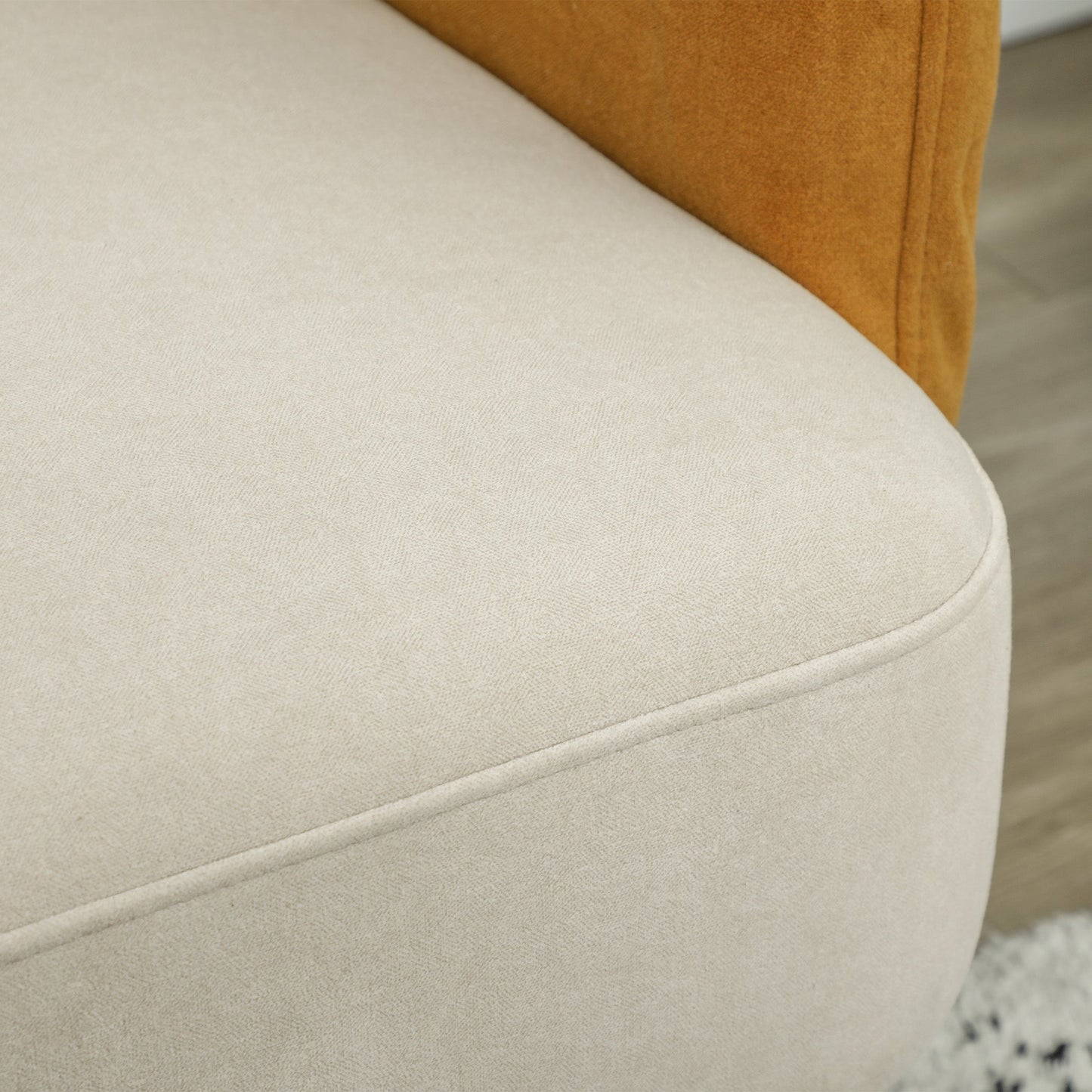 Nordic Style 2 Seater Sofa in Velvet Effect Fabric and Wood, 138x73x74 cm, Cream and Orange