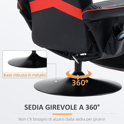 Gaming Chair with Massage, Footrest and Cushion, Faux Leather, 79.5 x 82.5 x 111.5 cm, Black and Red