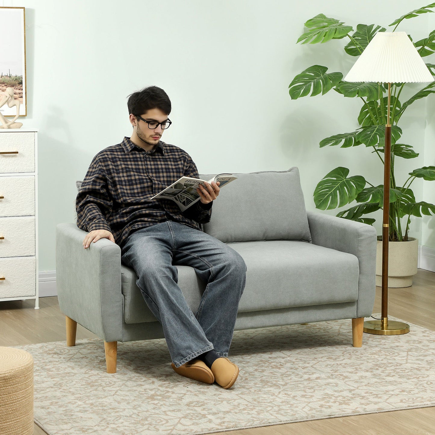 2 Seater Velvet Sofa with Lower Storage Compartment and Cushions, 140x72x82 cm, Grey