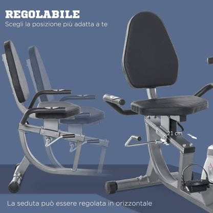 Recumbent Exercise Bike with Adjustable Seat, 8 Resistance Levels and LCD Monitor, 121.5-136x62.5x98cm, Grey