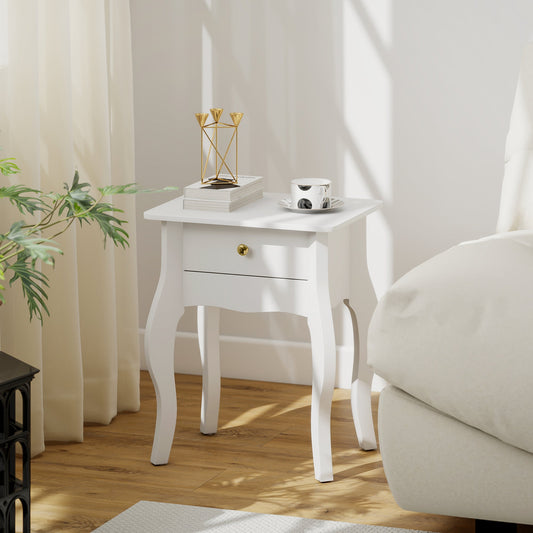 French Style Coffee Table with Drawer and Curved Legs, 45x35x55 cm, White