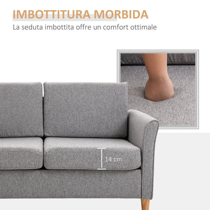 Sofa two seats Modern and compact line in Grey and wood linen (70cmx141cmx78cm)