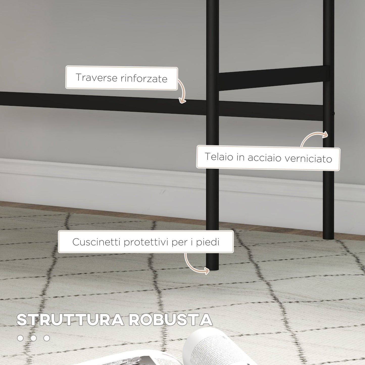 Modern Office Desk with 2 Drawers, Steel and MDF, 106x50x77 cm, Black and Oak