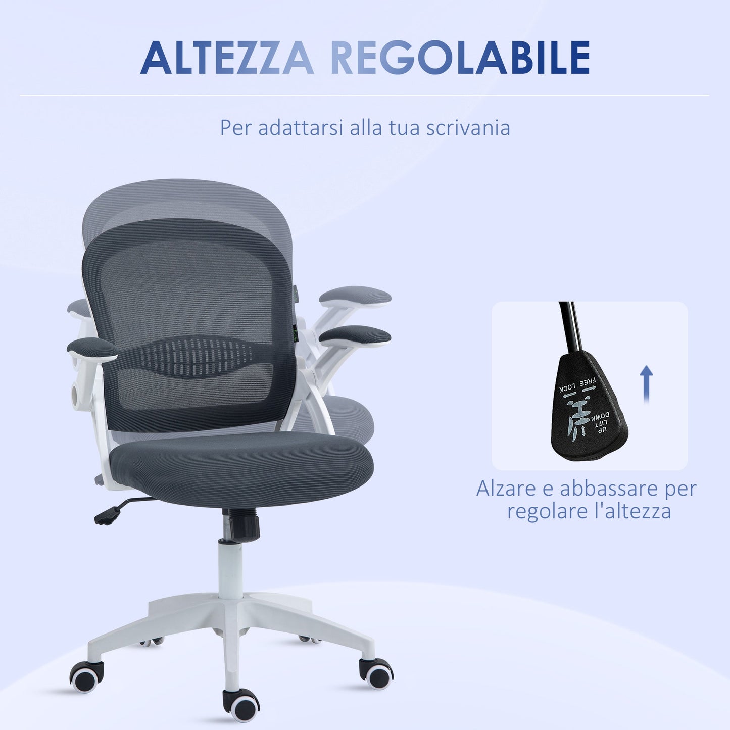 Ergonomic Office Chair with Mesh Backrest and Adjustable Height, 65.5x61.5x88-97.5cm, Gray