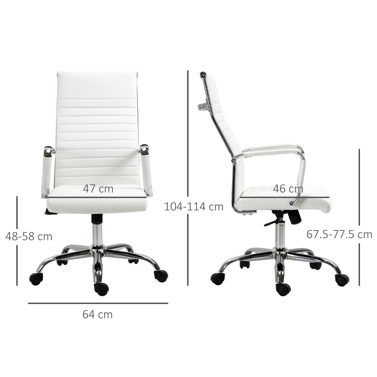Ergonomic Faux Leather Office Chair, Swivel and Rocking Seat, 54x62x104-114 cm, White