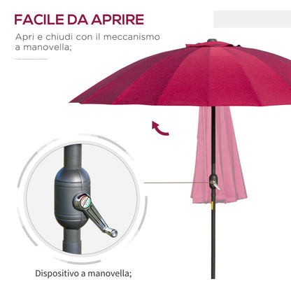 18-Ribbed Folding Round Umbrella with Crank Handle, Metal and Polyester, Ø250x240 cm, Wine Red