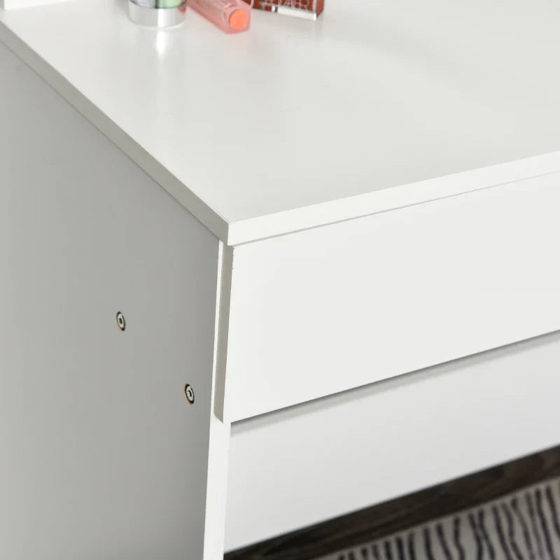 Hollywood Vanity Mirror with 12 LED Lights and White Wooden Stool