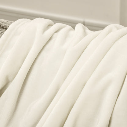 Cream White 330 GSM Reversible Flannel Blanket for Indoor and Outdoor Use, 203x152x0.5 cm, Cream White