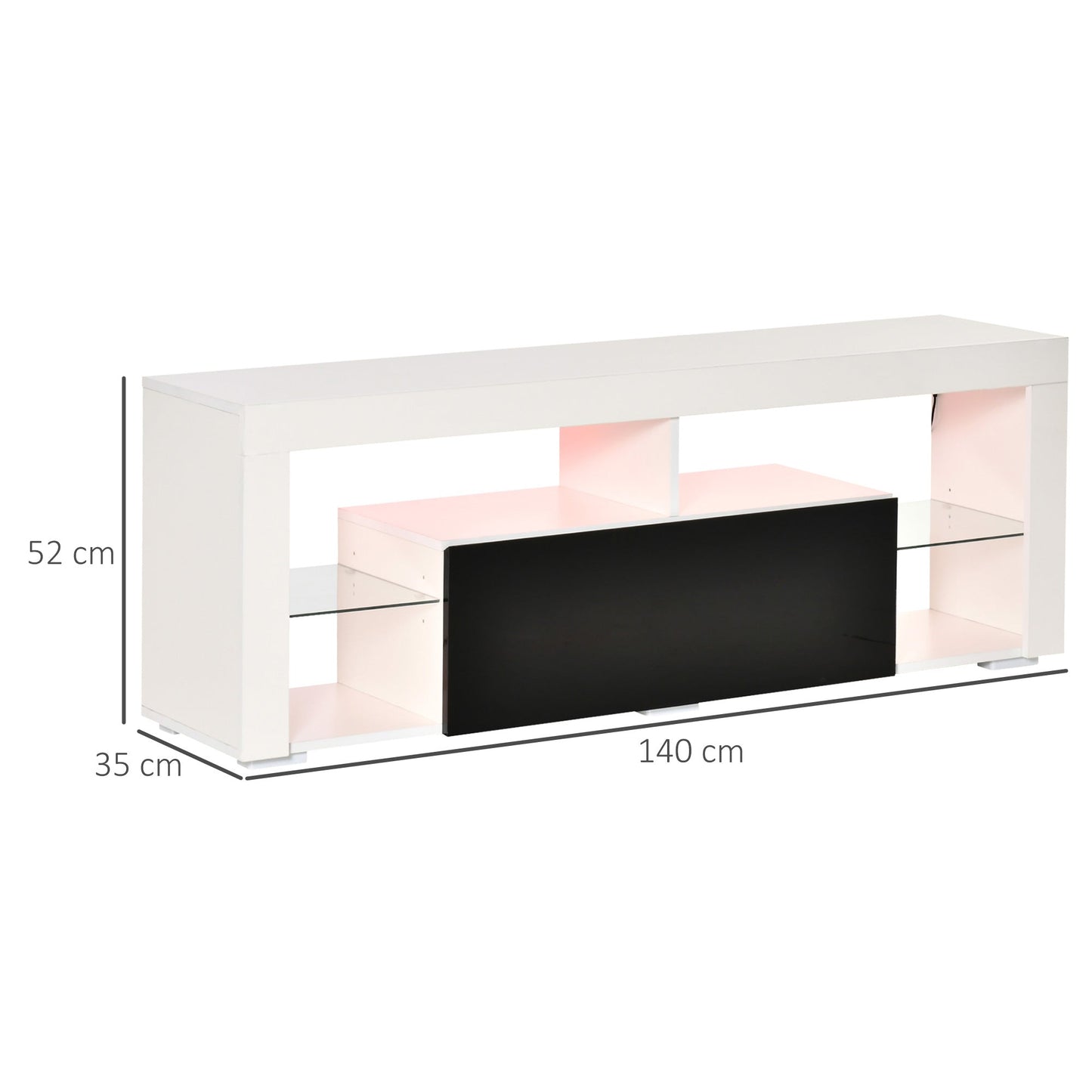 Mobile TV holder with 20 colors LED lights and remote control for televisions up to 55 ", white