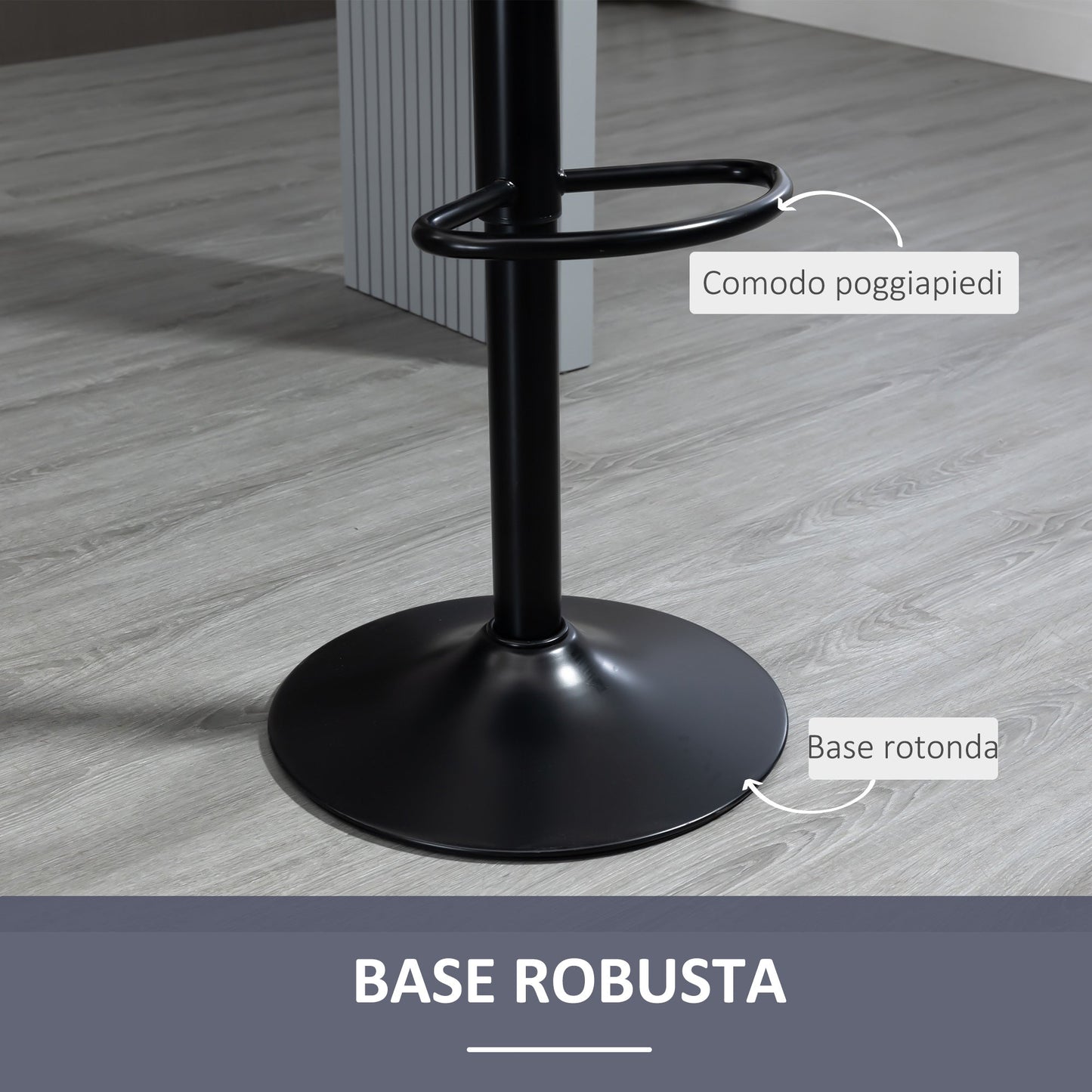 Set of 2 Bar Stools with Backrest and Footrest, Swivel with Adjustable Height, Grey