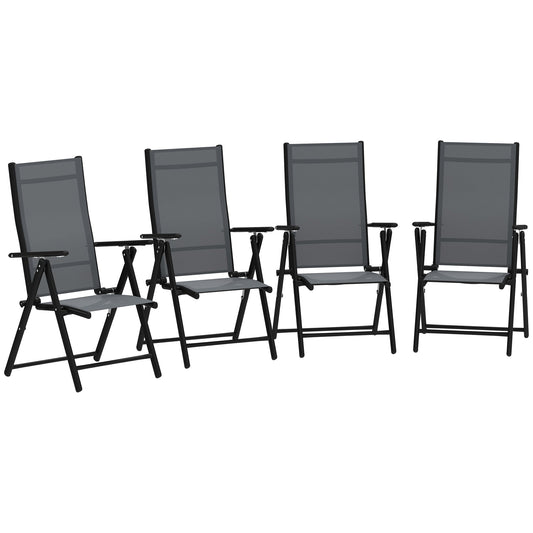 Set of 4 Folding and Breathable Garden Chairs with Armrests, in Steel and Polyester, 56x69x106 cm, Grey