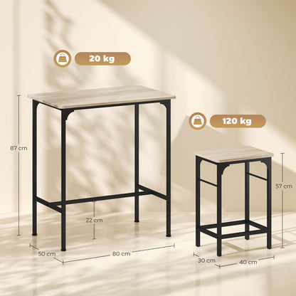 3 Piece Bar Furniture with Kitchen Table and 2 Bar Stools in Wood and Steel, Wood and Black Color