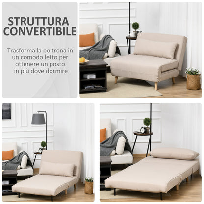 3 in 1 Sofa Bed with 6-Position Reclining Backrest, 94x78x80 cm, Beige