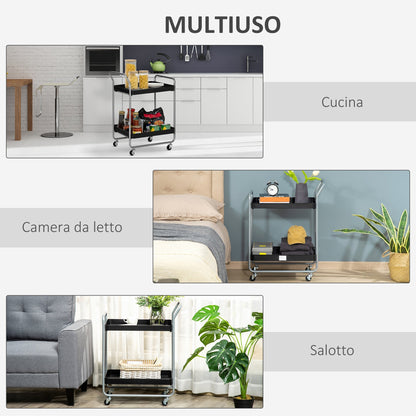 Trolley 2 levels with swivel handles and wheels, in metal, 63x40.4x83.5 cm