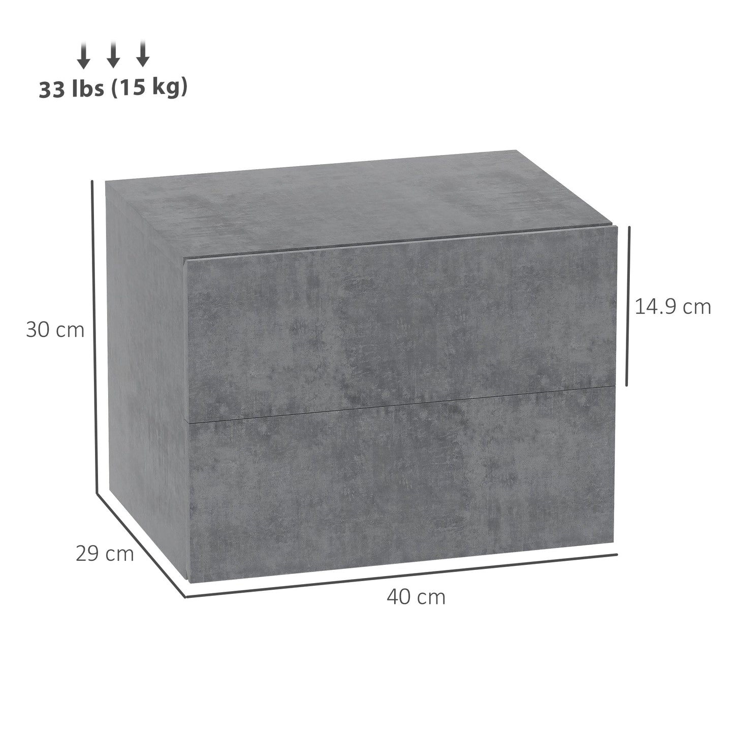 Set of 2 Floating Bedside Tables with 2 Drawers Modern and Space-Saving, 40x29x30 cm, Cement Grey