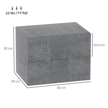 Set of 2 Floating Bedside Tables with 2 Drawers Modern and Space-Saving, 40x29x30 cm, Cement Grey