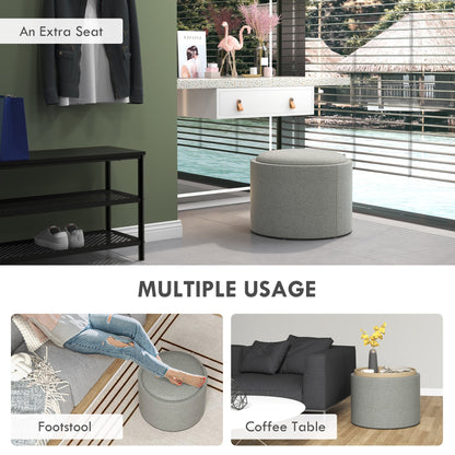Linen Effect Storage Ottoman, 120 kg max, with Flip-Top Tray, in MDF, 56x56x42 cm, Grey