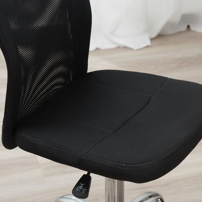 Ergonomic Office Chair Without Armrests, Breathable Mesh Fabric, Adjustable Height and 5 Wheels, 43x58x90-100cm, Black