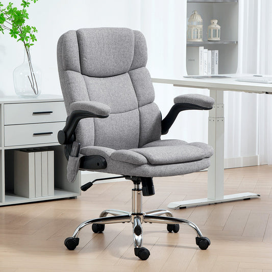 4-Point Massage Office Chair with Heater and Flip-Up Armrests, Grey