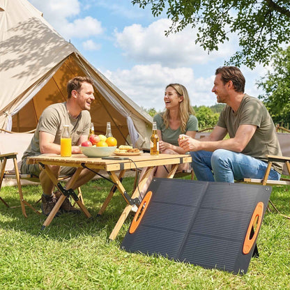 100W Foldable Solar Charger with USB-A and USB-C Ports for Fast Charging, IP67, Black