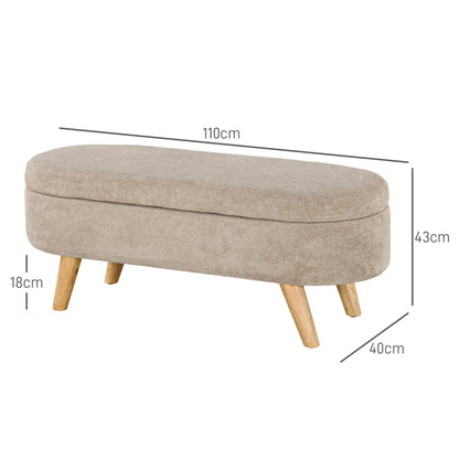 Padded Bed End Bench with Retractable Storage Space, in Wood and Polyester, 110x40x43 cm, Beige
