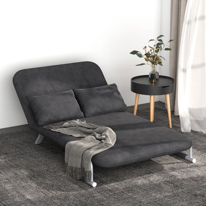 2 Seater Sofa Bed in Faux Leather and Steel with 5-Position Adjustable Seat, 105x80x78 cm, Grey