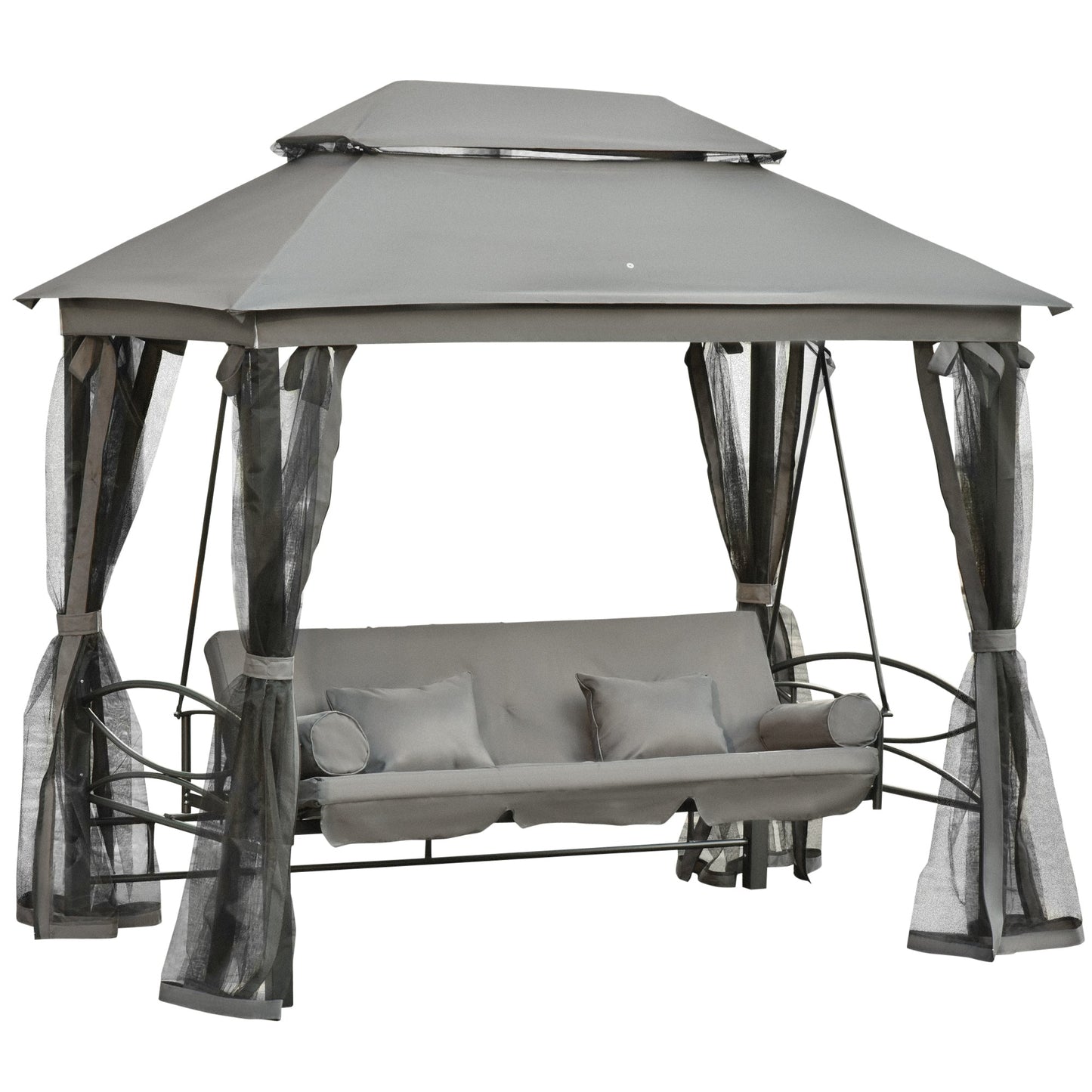 3-Seater Garden Swing, Lounger and Gazebo, 3-in-1 Design with Canopy, 256x172x248 cm, Dark Grey