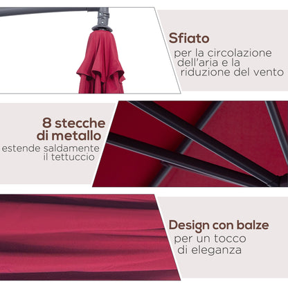 Garden Umbrella 3x2.5 m Tilting Arm with Crank, Dark Red
