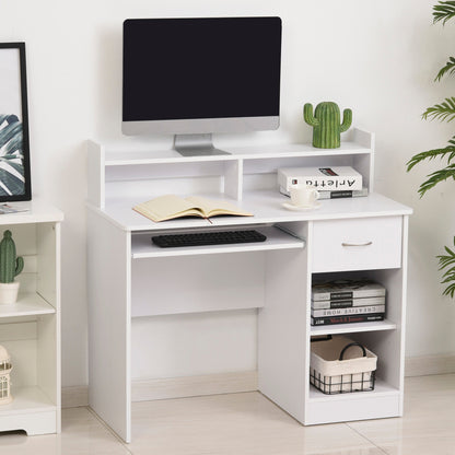 compact desk for white wooden computers with removable keyboard shelf and shelves 104 x 48 x 95.5cm