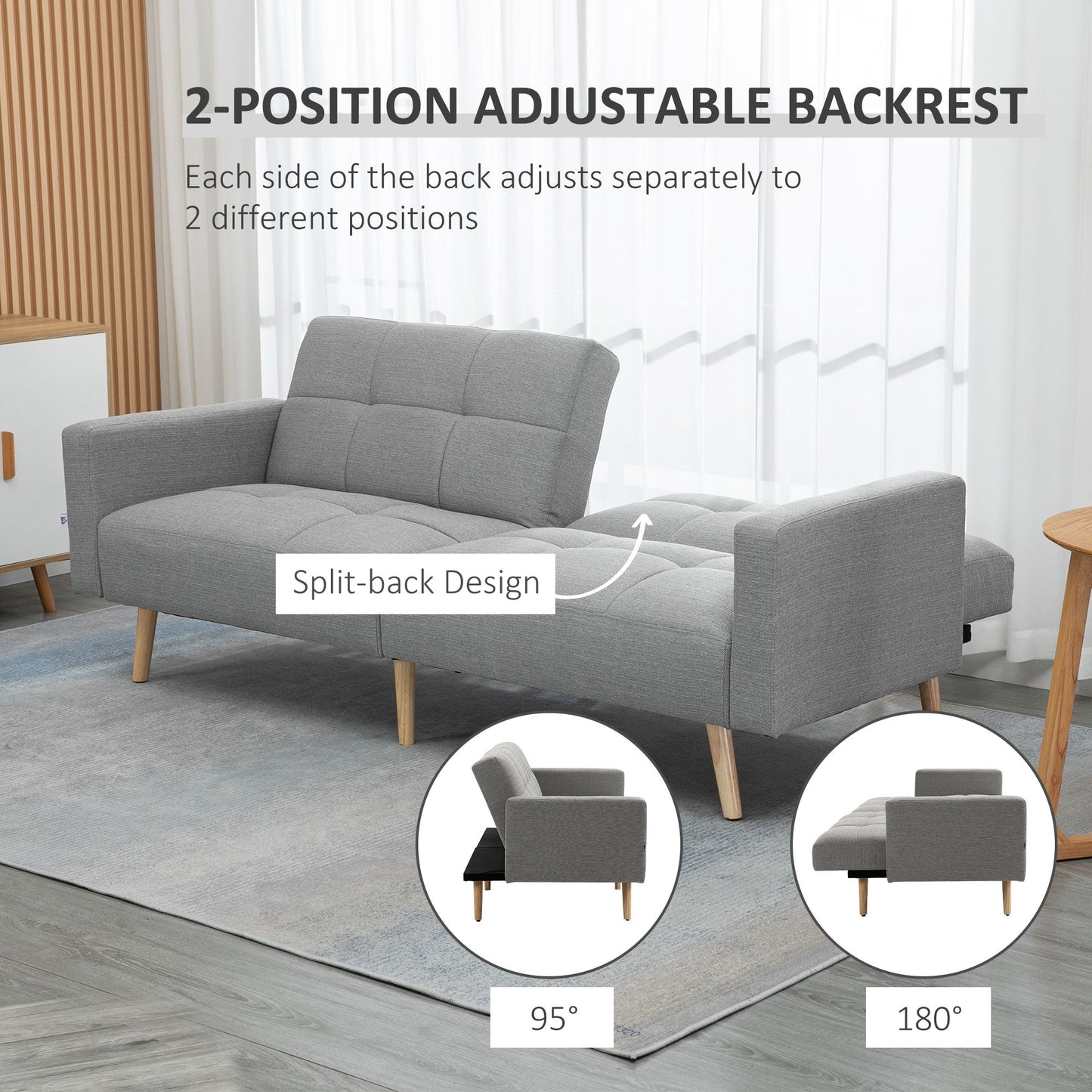 Grey Double Sofa Bed Breathable Linen and adjustable backrest | 205x95x80 cm