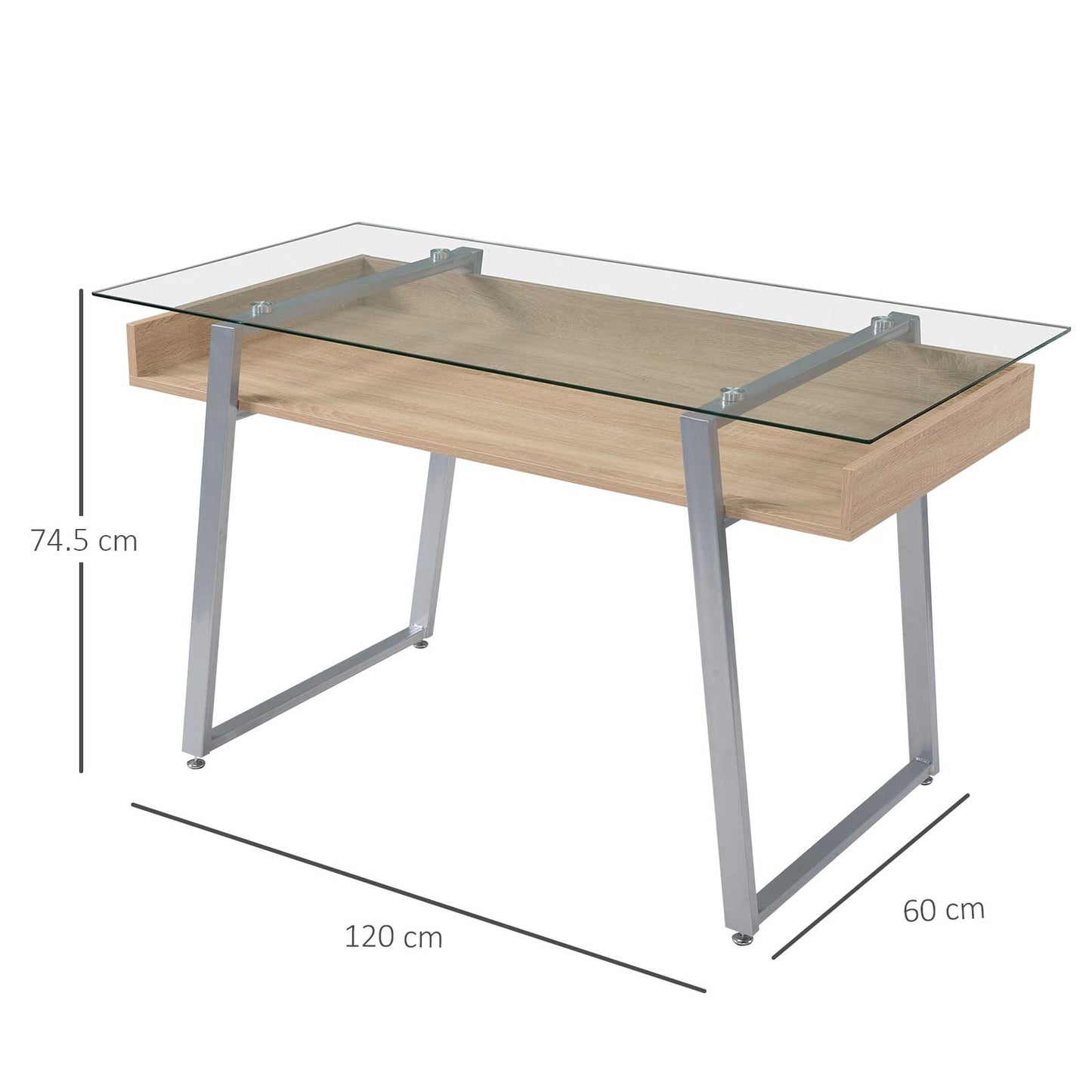 Design desk desk with 9mm tempered glass top and wooden frame and steel, for office house