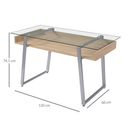 Design desk desk with 9mm tempered glass top and wooden frame and steel, for office house