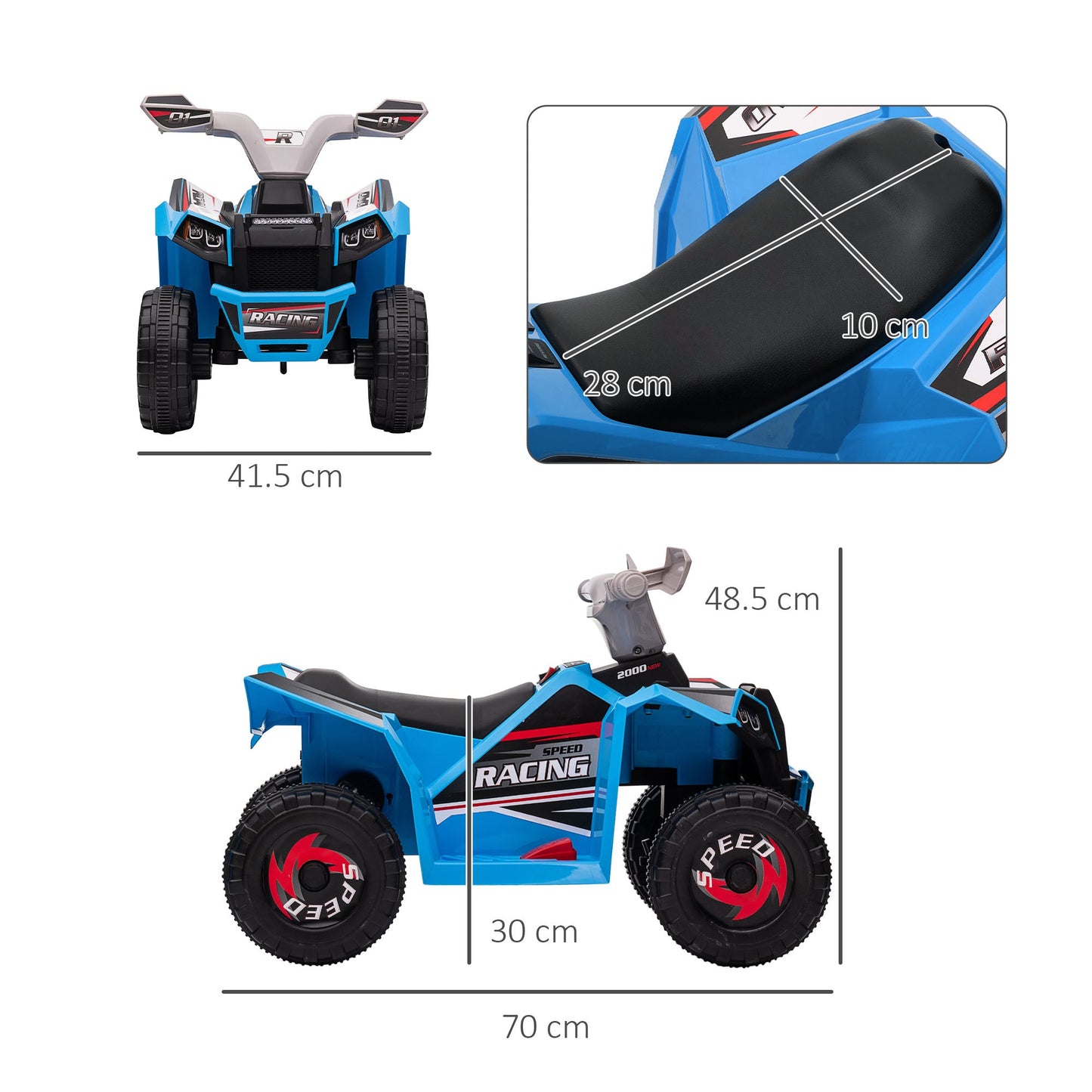 Quad Bike for Children 18-36 Months in PP and Metal, Max Speed 2.5 km/h, 70x41.5x48.5 cm, Blue Grey and Black