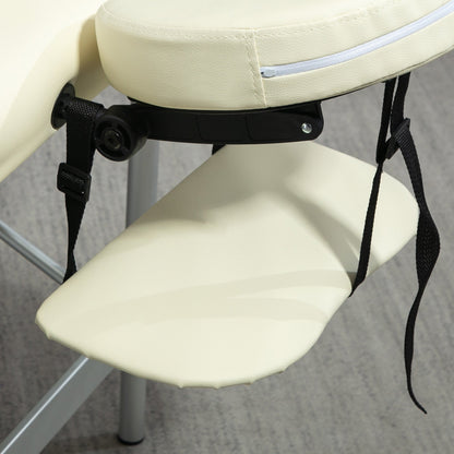 Professional Foldable Massage Table, Adjustable Height and Transport Bag, Cream-white