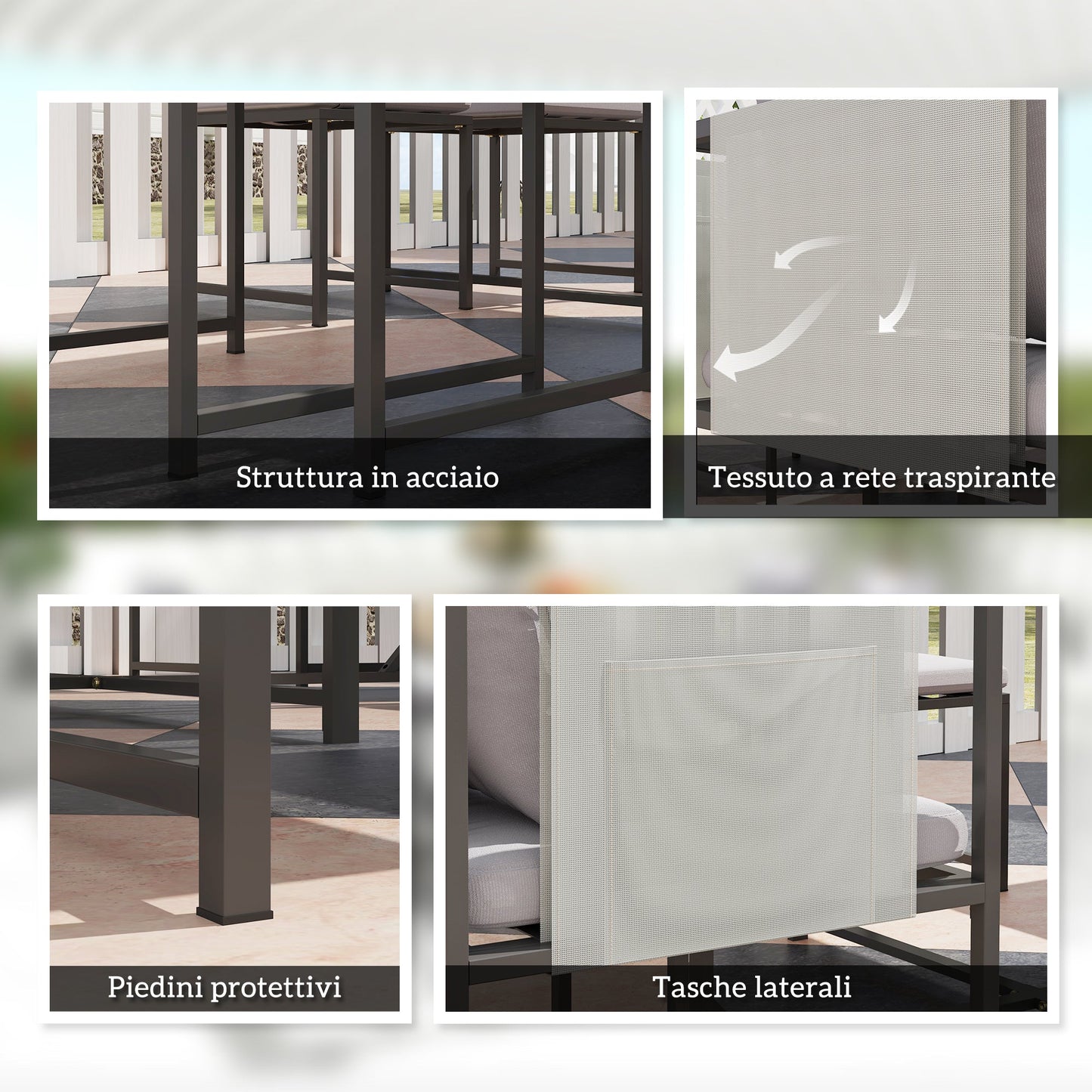 Garden Furniture Set with Dining Table, 4 Outdoor Chairs and 4 Footstools, Grey