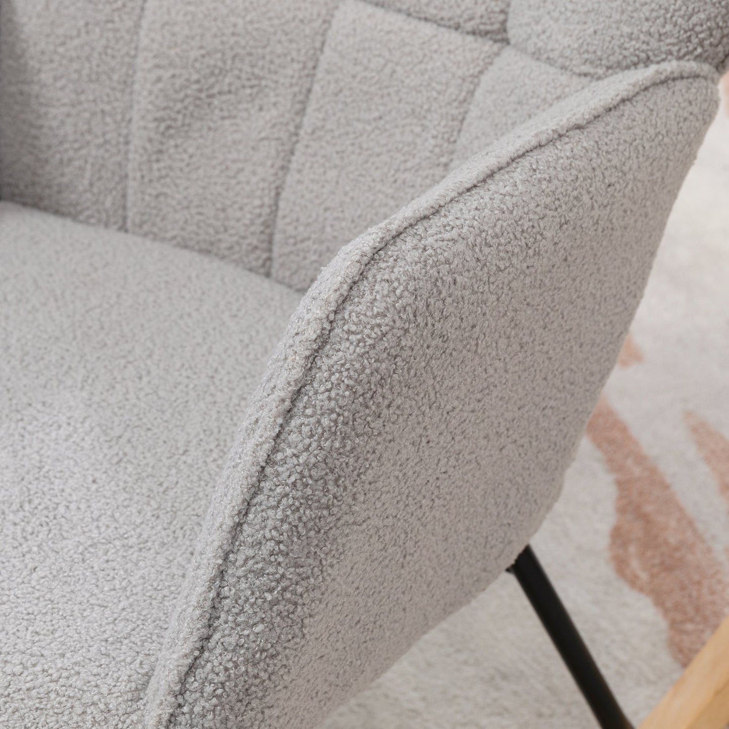 Upholstered Rocking Chair in Wood and Steel with Bouclé Upholstery, 71x98x101 cm, Grey