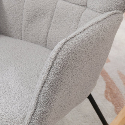 Upholstered Rocking Chair in Wood and Steel with Bouclé Upholstery, 71x98x101 cm, Grey