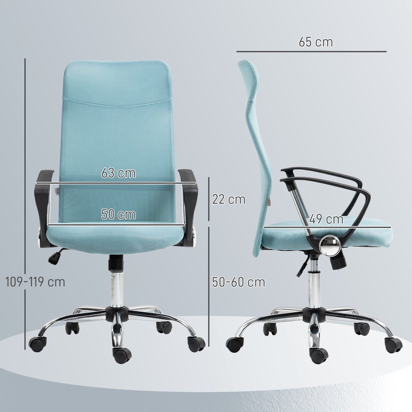 Ergonomic Swivel Office Chair, Adjustable Height and Mesh Backrest, 63x65x109-119 cm, Light Green