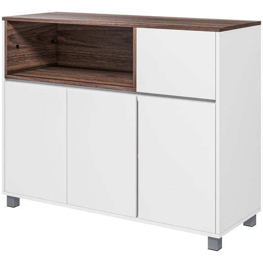 Modern Wooden Kitchen Sideboard with Cabinets, Drawer and Open Compartment, 105x39x83cm, White