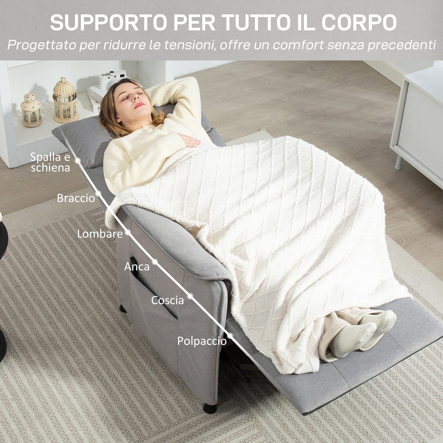 Electric Recliner Chair with Remote Control and Footrest, in Velvet Effect Fabric, 80x83x104 cm, Grey