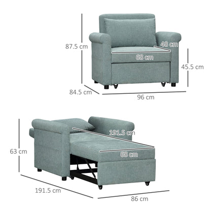 Single Sofa Bed with 4-Position Adjustable Backrest and Padded Seat, 96x84.5x87.5 cm, Green