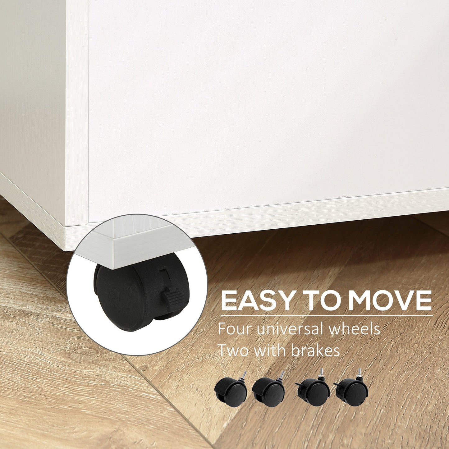 2 Drawer Office Chest with Lock and 5 Wheels, Chipboard, 40x49x58 cm, White