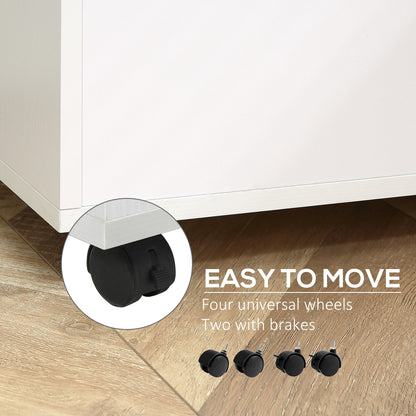 2 Drawer Office Chest with Lock and 5 Wheels, Chipboard, 40x49x58 cm, White