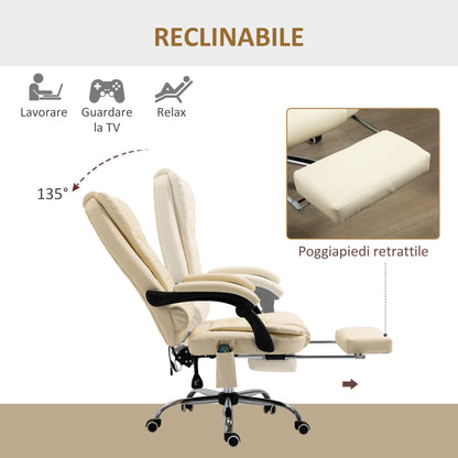 Ergonomic massant armchair winner at adjustable height with 6 vibrant points, 65x160x104 cm, cream