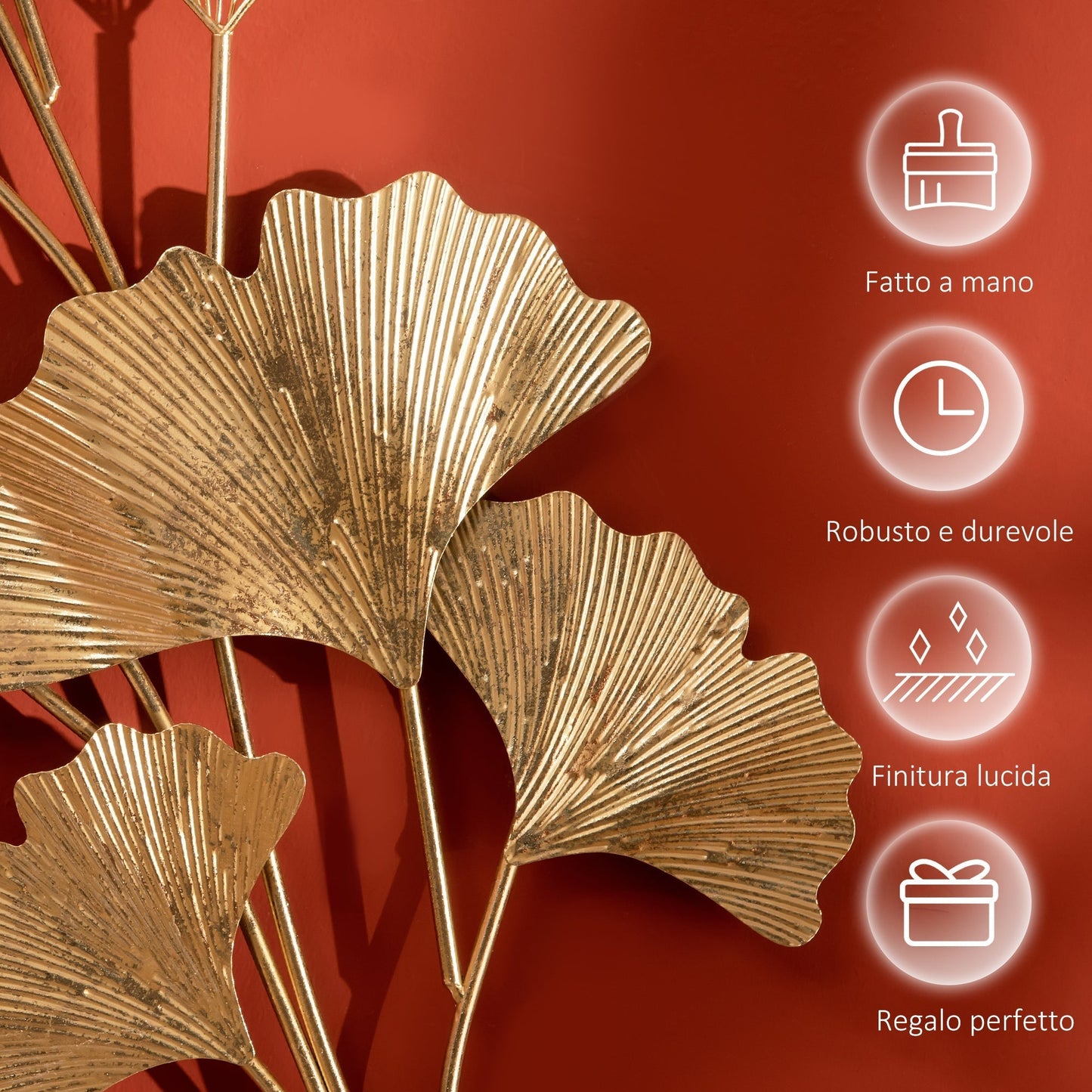 3D Metal Wall Decoration, Golden Ginkgo Leaf Wall Art 138x70cm
