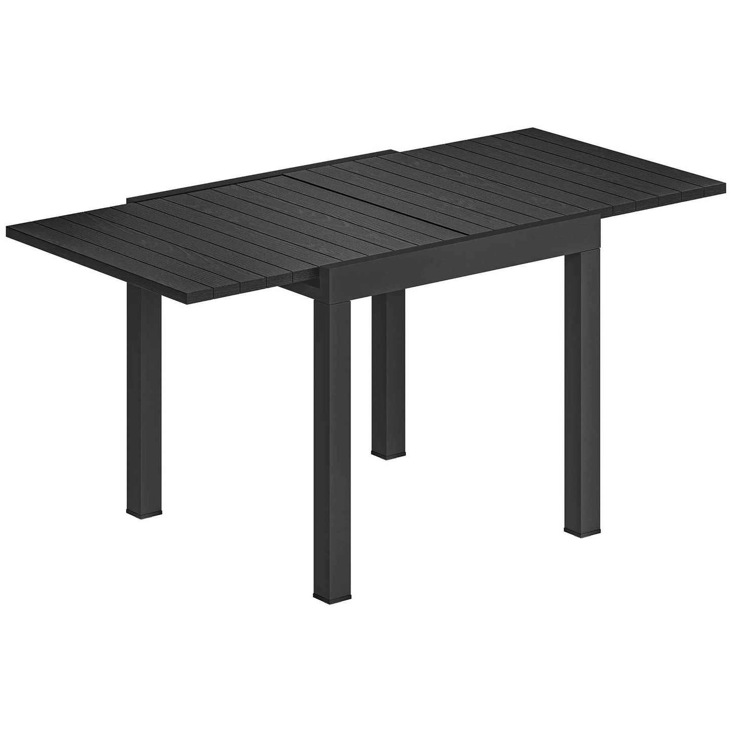Extendable Garden Table for 4-6 People with Slatted Top, Aluminum, 80/160x80x75 cm, Black