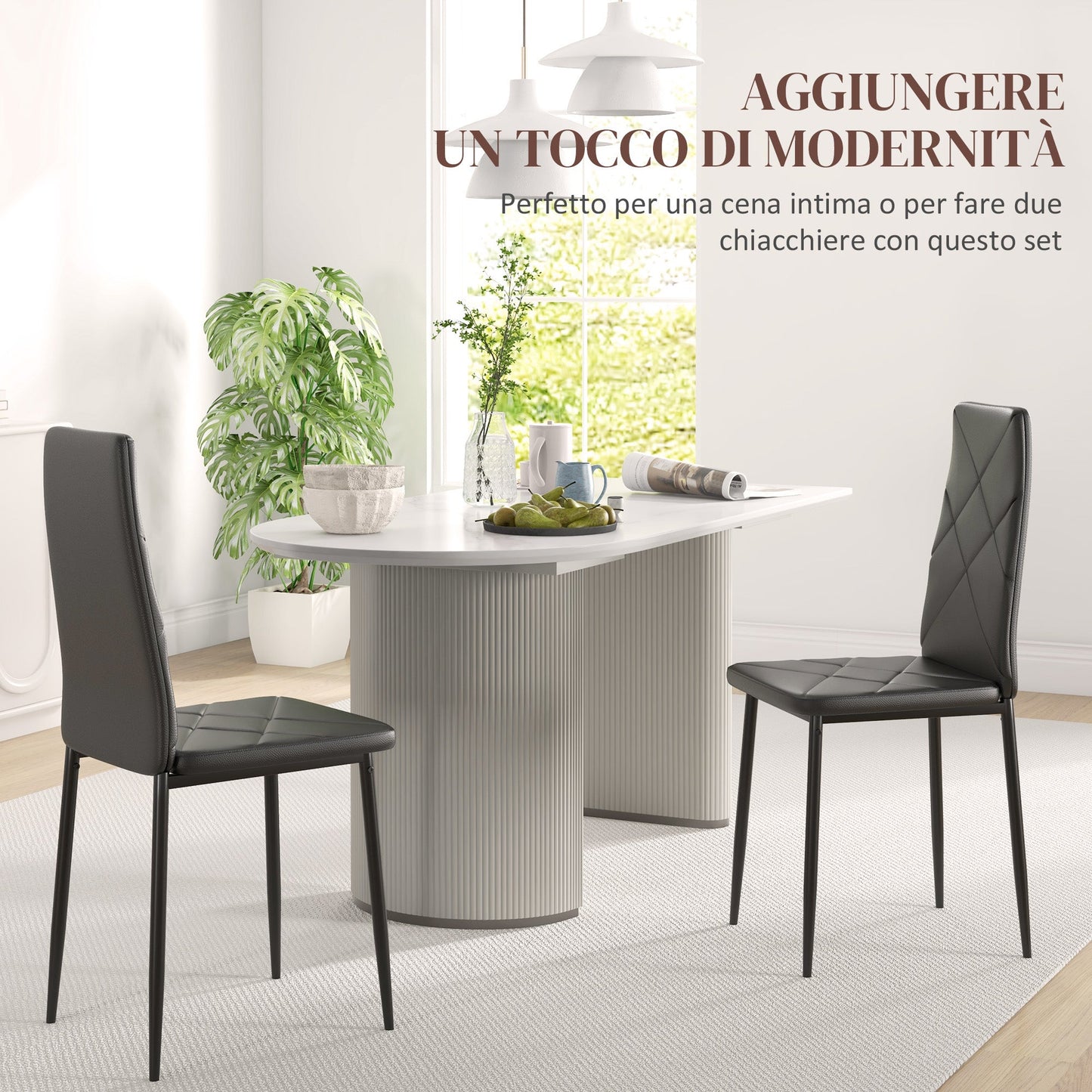 Set of 2 Modern High Back Dining Chairs in Faux Leather and Steel, 41x50x97 cm, Black