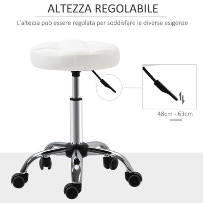 White Beauty | Tattoo Round Swivel Stool with Wheels, Adjustable Height and Eco Leather Cover, Black