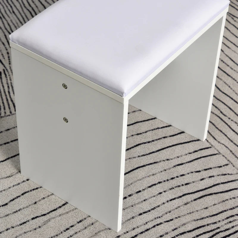 Hollywood Vanity Mirror with 12 LED Lights and White Wooden Stool