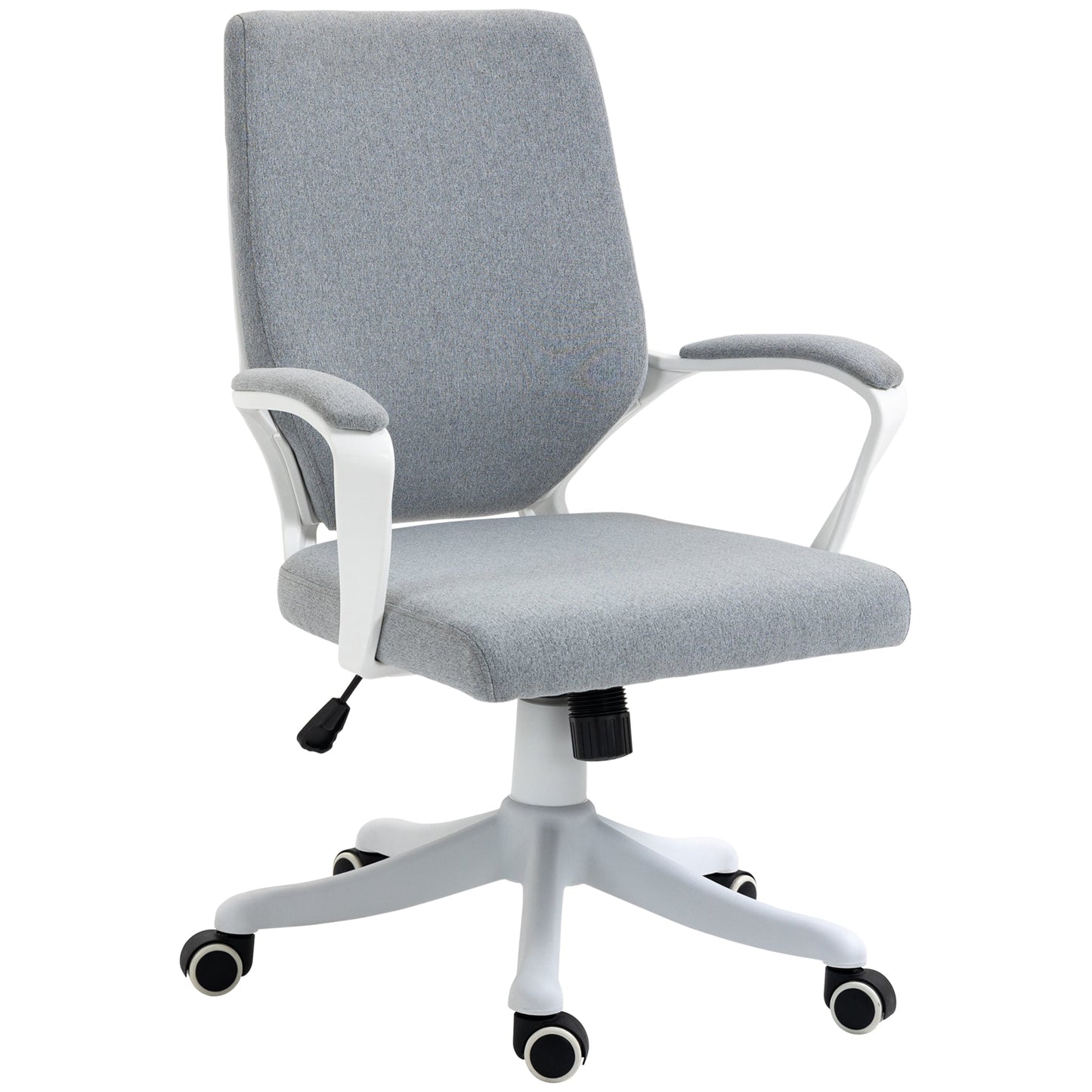 Ergonomic Office Chair with Adjustable Height, 360° Swivel Padded Desk Chair with Rocking Function, Breathable Linen Effect Fabric, for Study, Grey